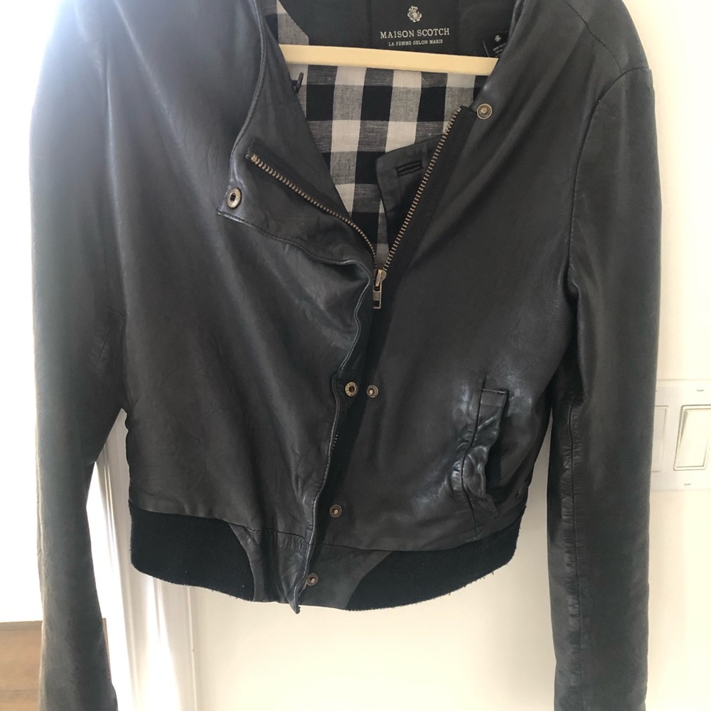 Maiden Scotch black leather bomber jacket